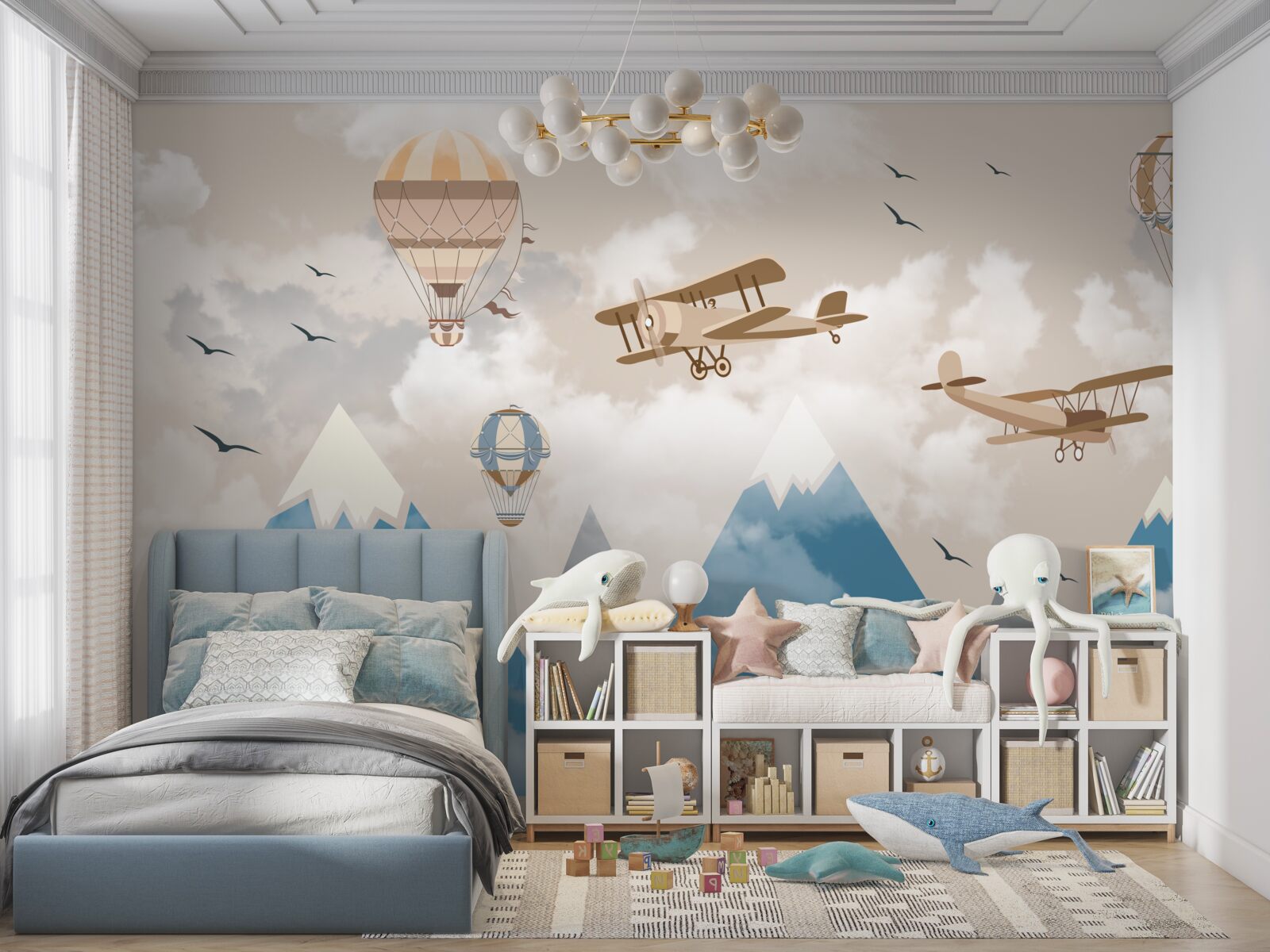 Papier peint les mouvements d'oiseaux et le transport aérien au-dessus des sommets montagneux