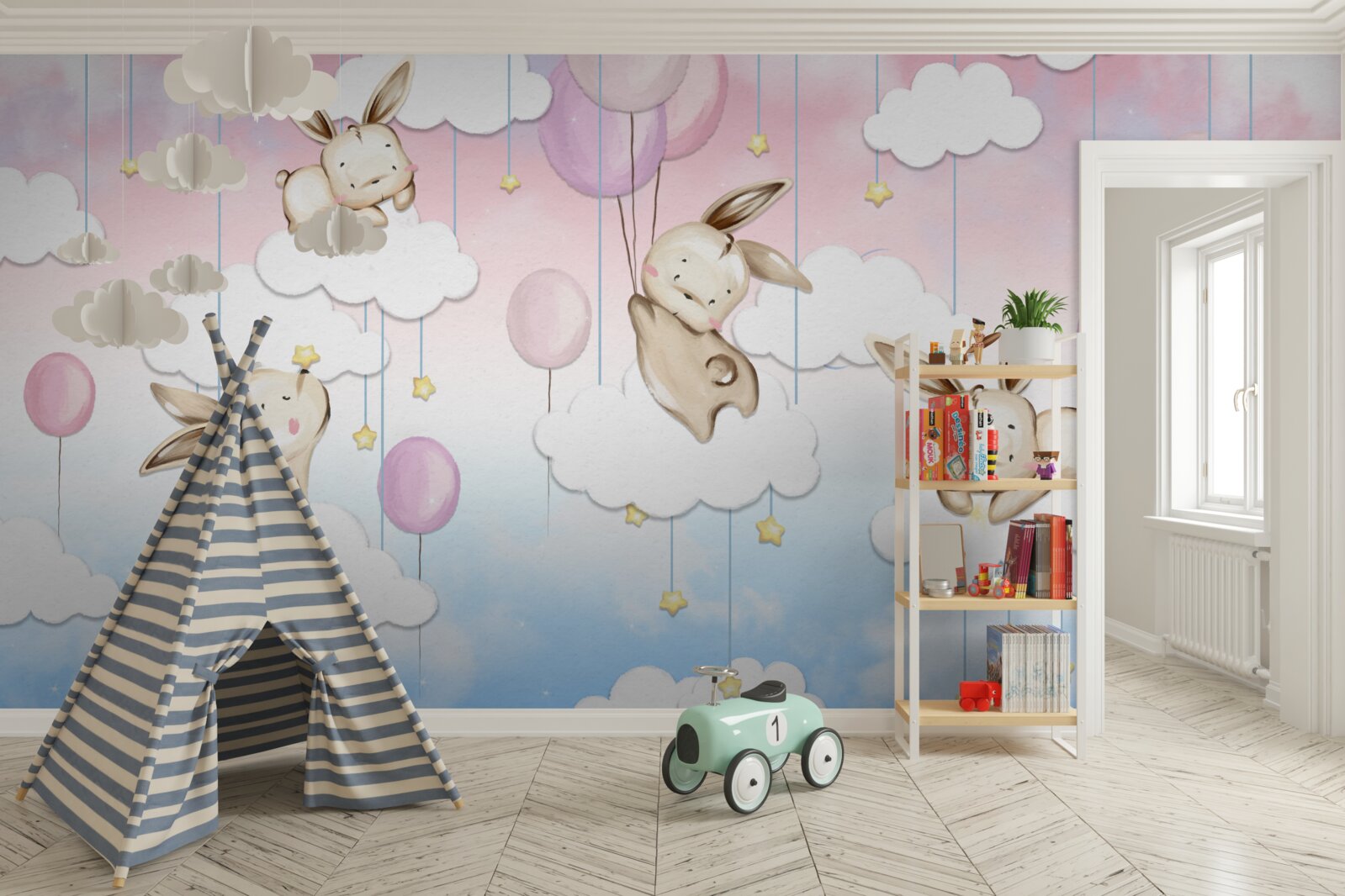 Papier peint des lapins dans les nuages