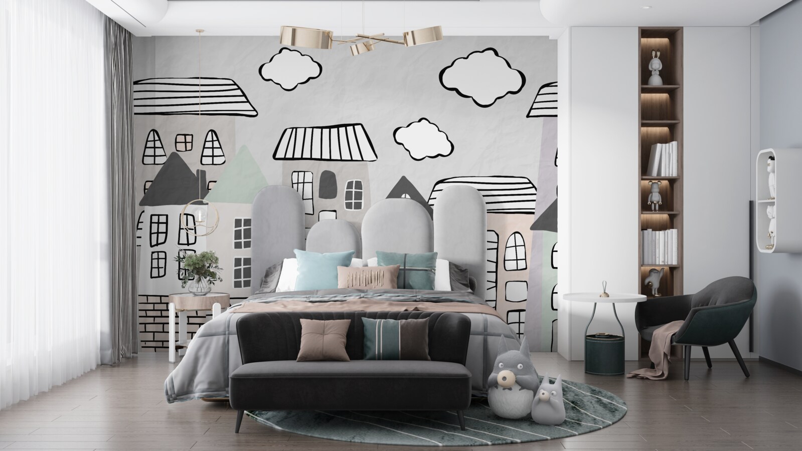 Papier peint des maisons dessinées sans trop d'efforts