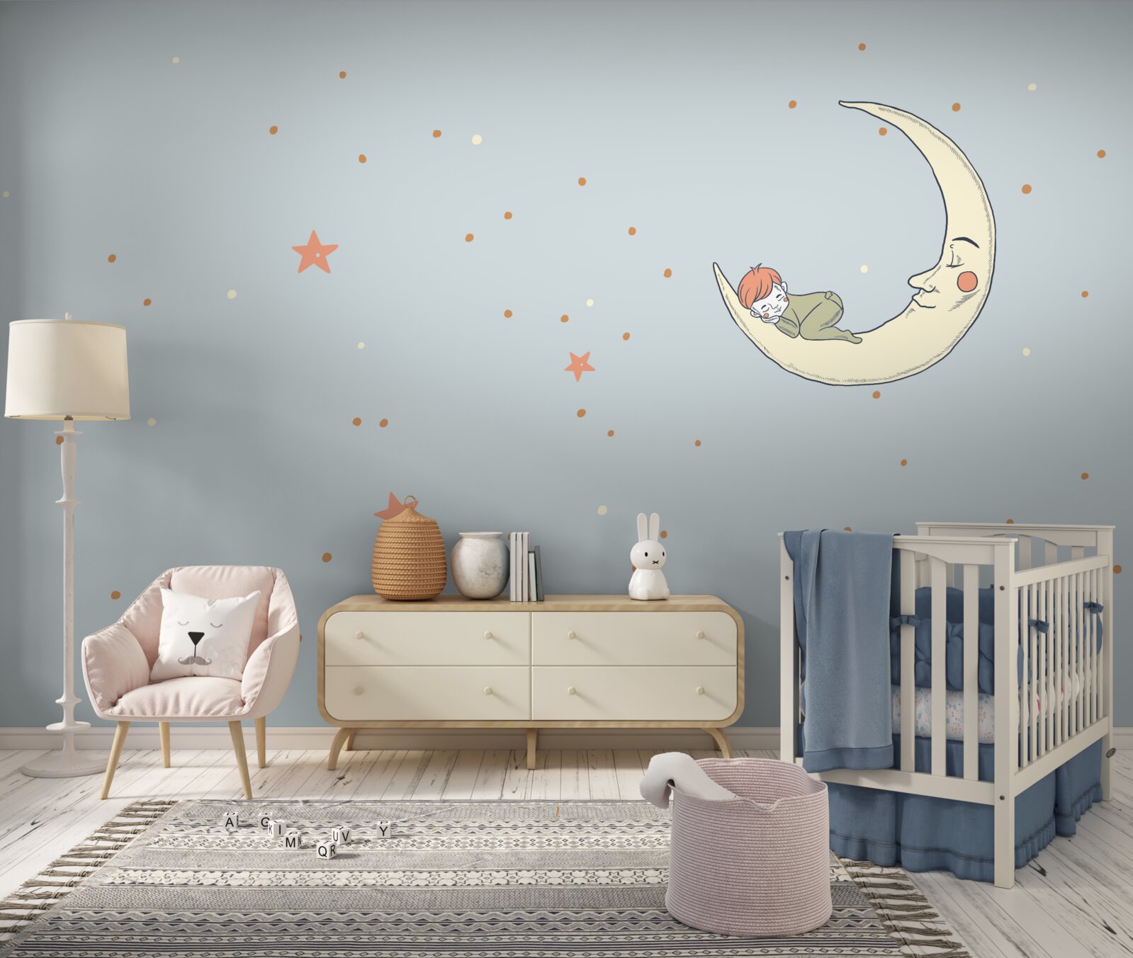 Papier peint l'enfant s'endort au clair de lune