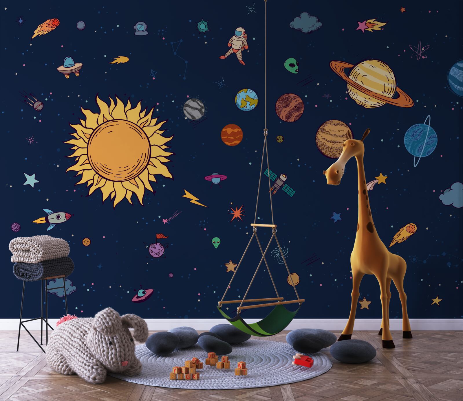 Papier peint parmi les planètes, dans l'espace, se trouve l'homme