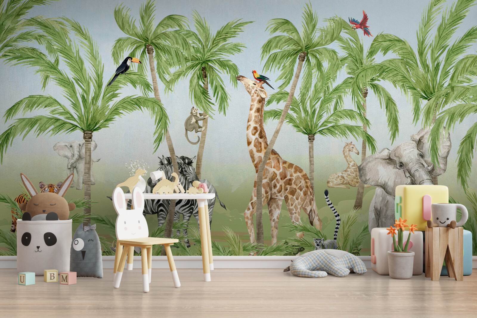 Papier peint les créatures se promènent dans la jungle tropicale