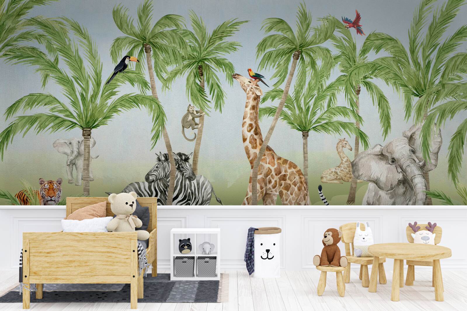 Papier peint les créatures se promènent dans la jungle tropicale