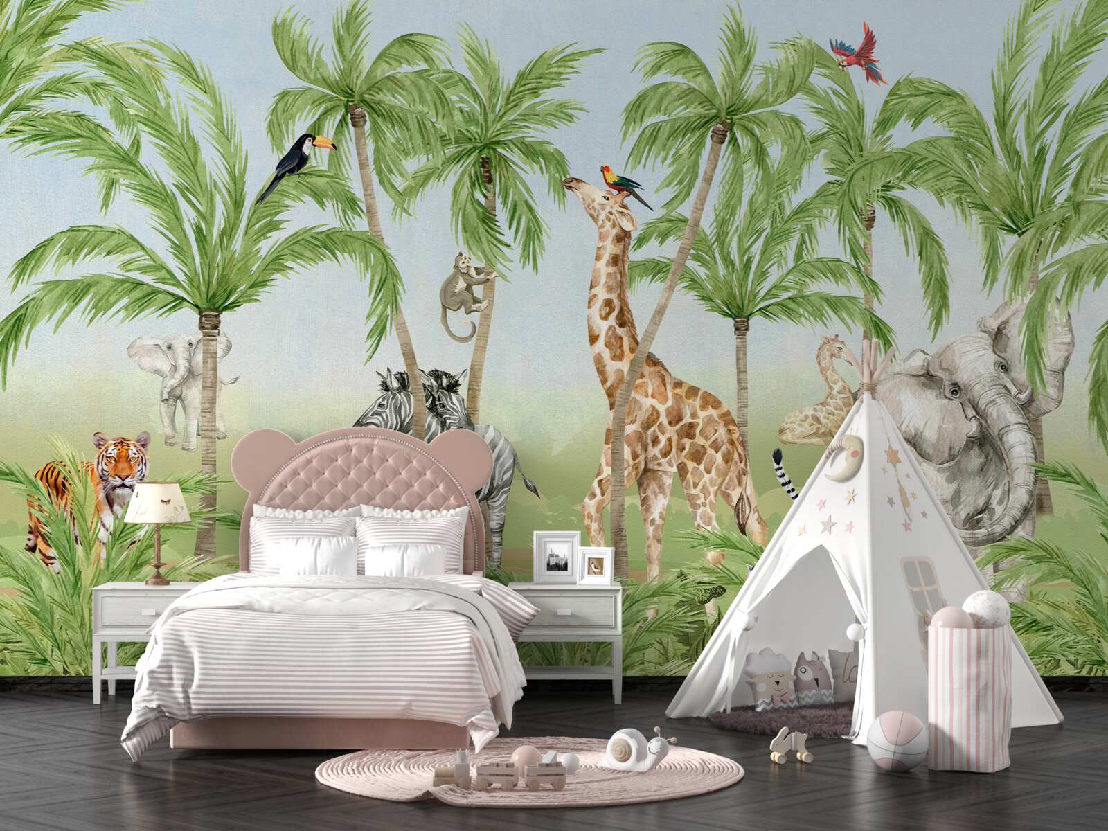 Papier peint les créatures se promènent dans la jungle tropicale