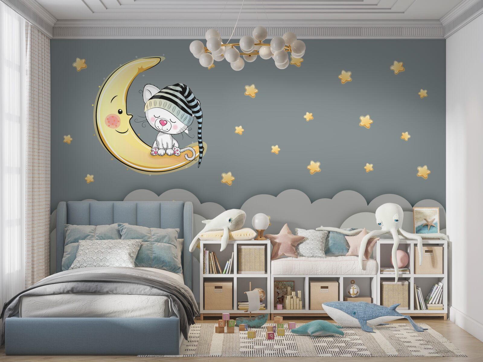 Papier peint petite peluche en couvre-chef sur le satellite terrestre