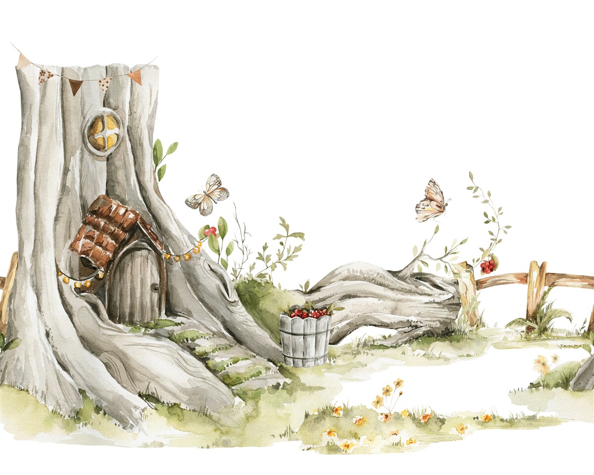 Papier peint l'entrée de la maison en bois de l'habitant de la forêt