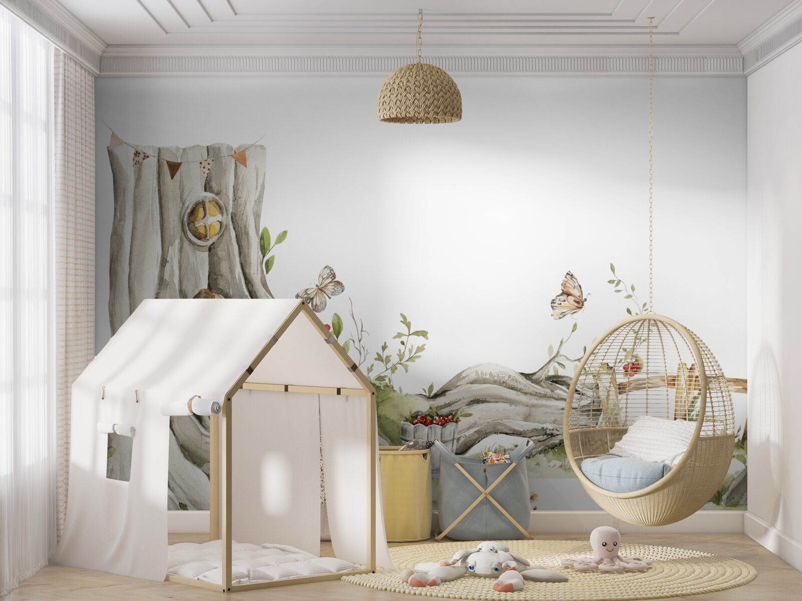 Papier peint l'entrée de la maison en bois de l'habitant de la forêt