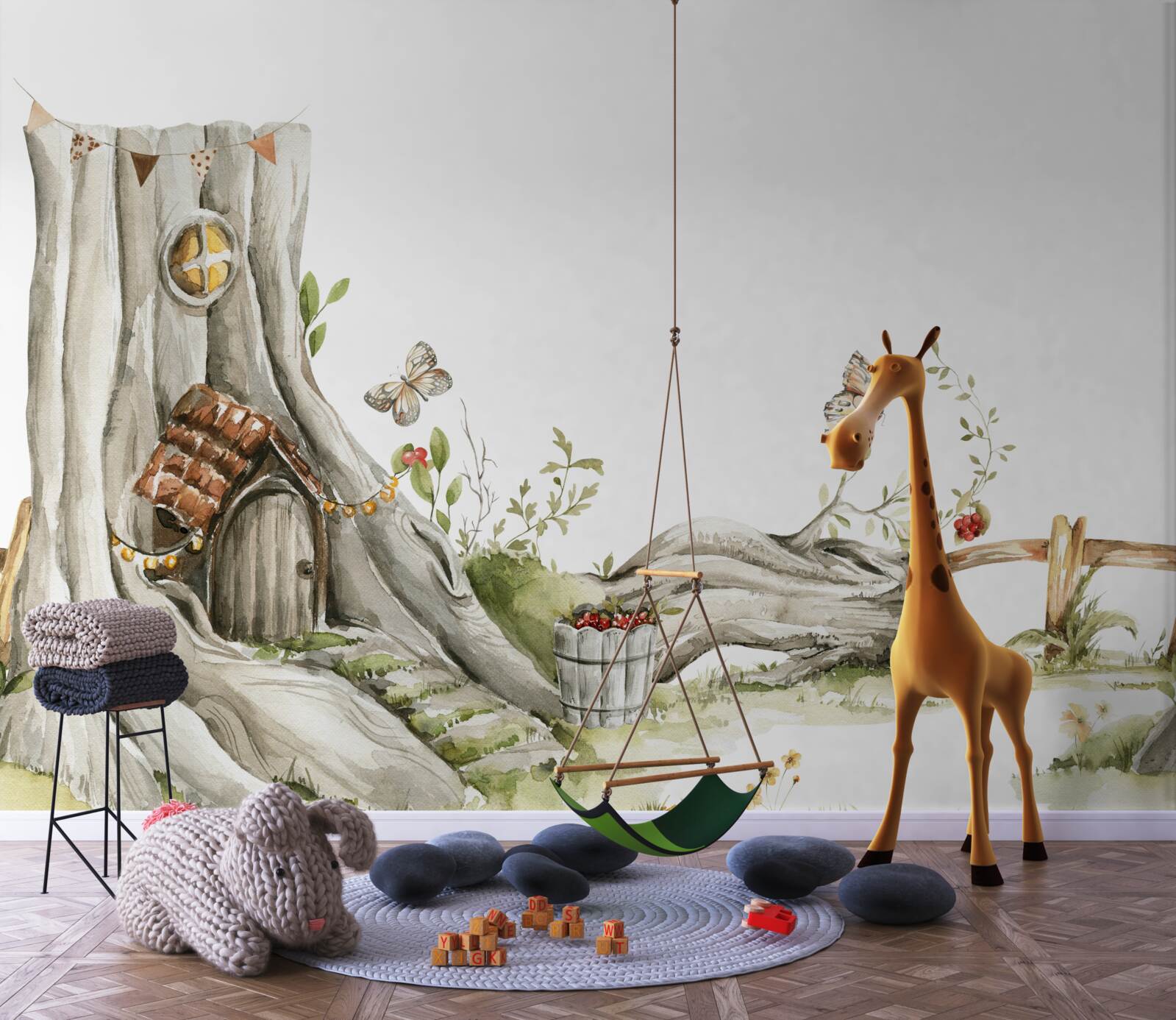 Papier peint l'entrée de la maison en bois de l'habitant de la forêt