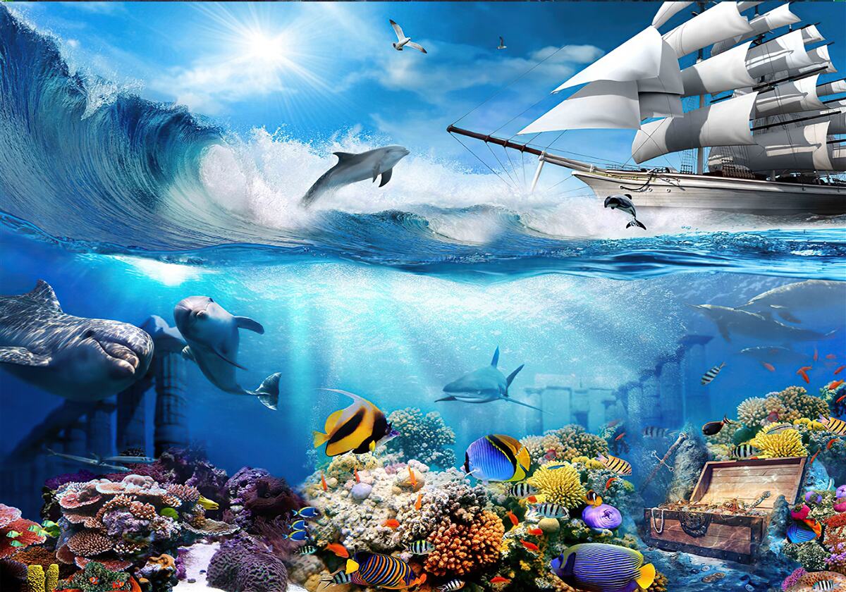 Papier peint le navire et l'univers aquatique qui l'entoure