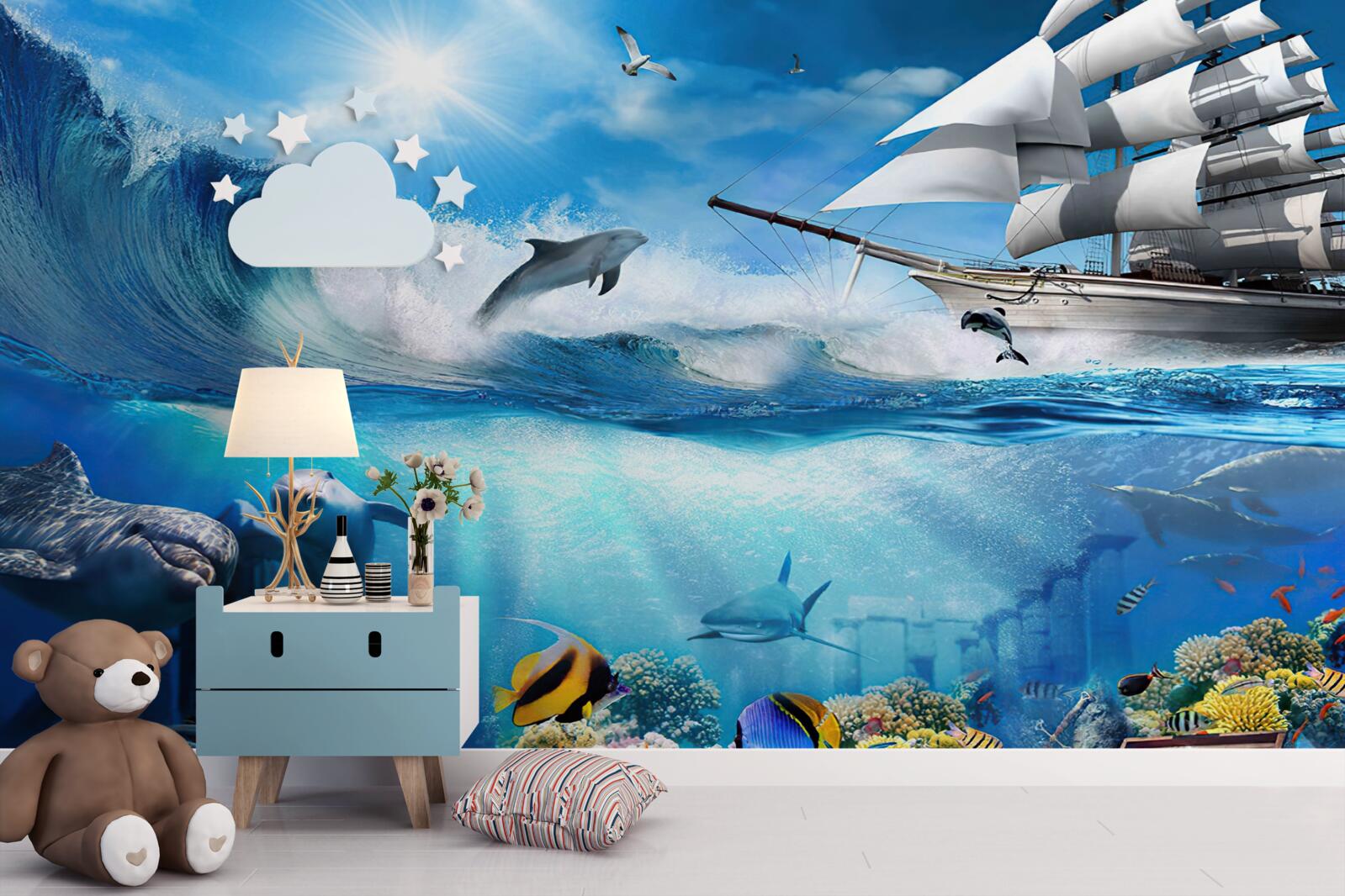 Papier peint le navire et l'univers aquatique qui l'entoure