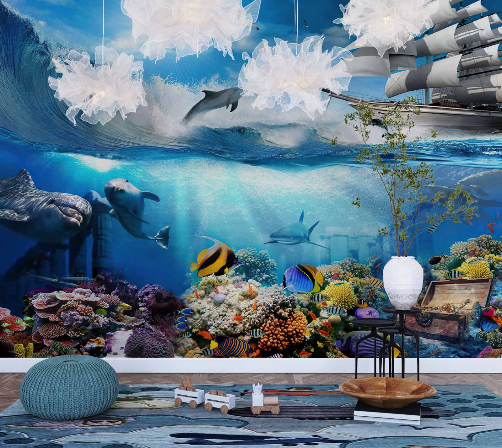 Papier peint le navire et l'univers aquatique qui l'entoure