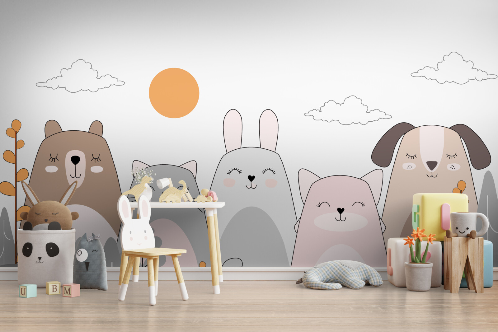 Papier peint cinq animaux au sourire joyeux