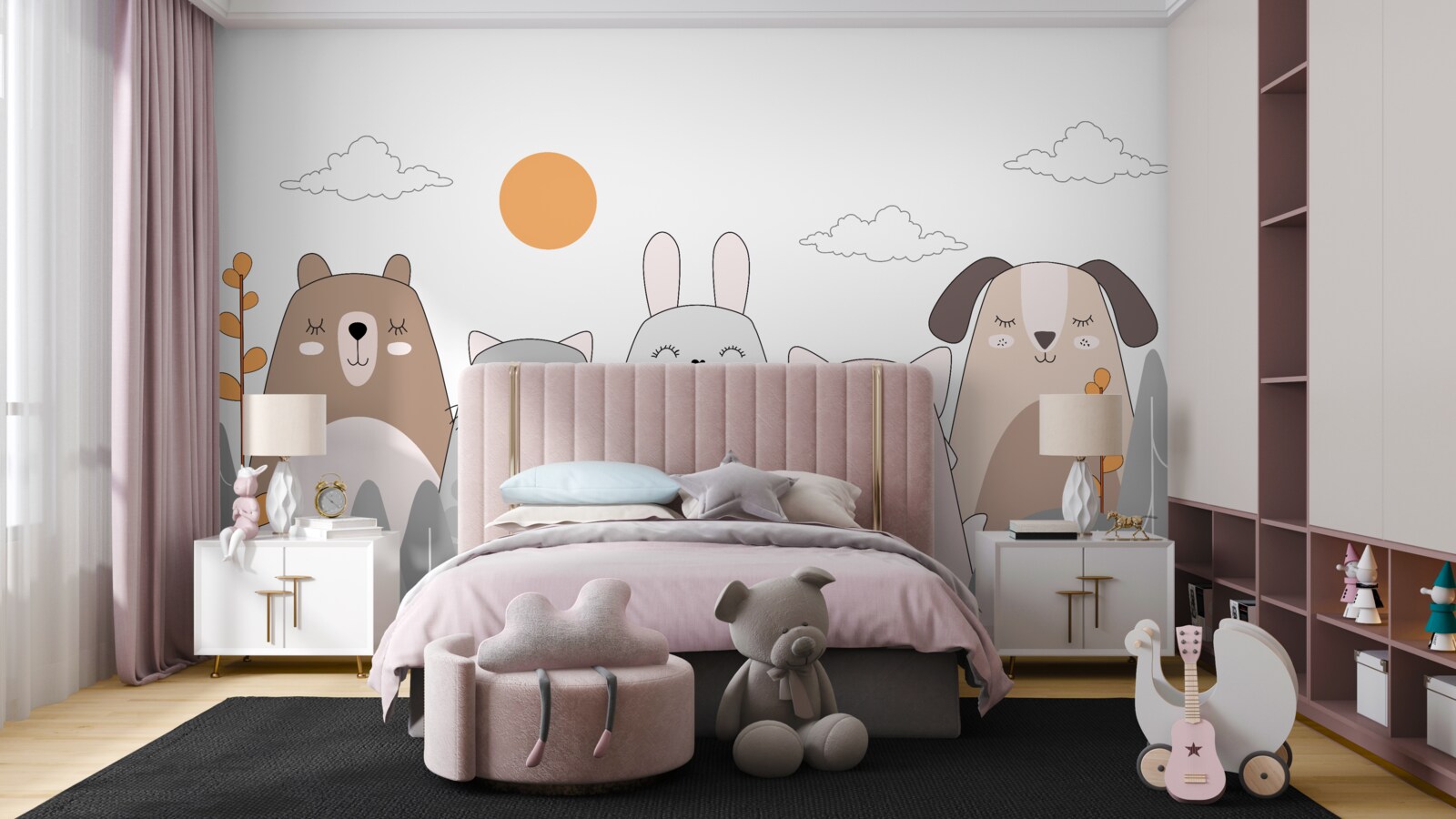 Papier peint cinq animaux au sourire joyeux