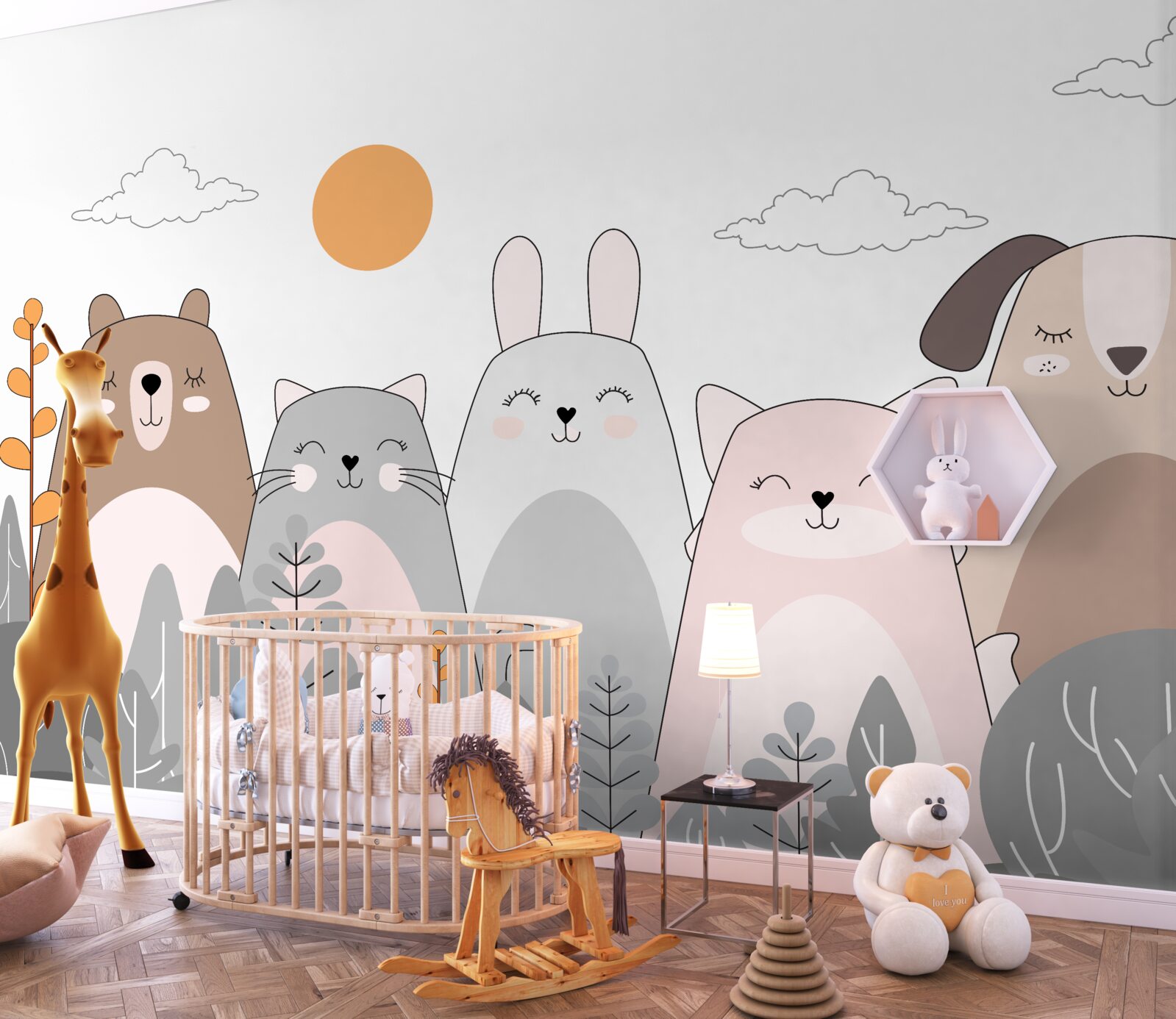 Papier peint cinq animaux au sourire joyeux