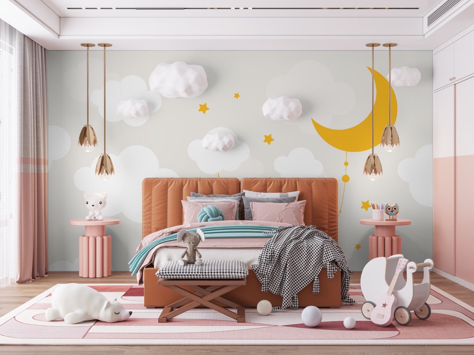 Papier peint la lune a une teinte dorée et de petites étoiles