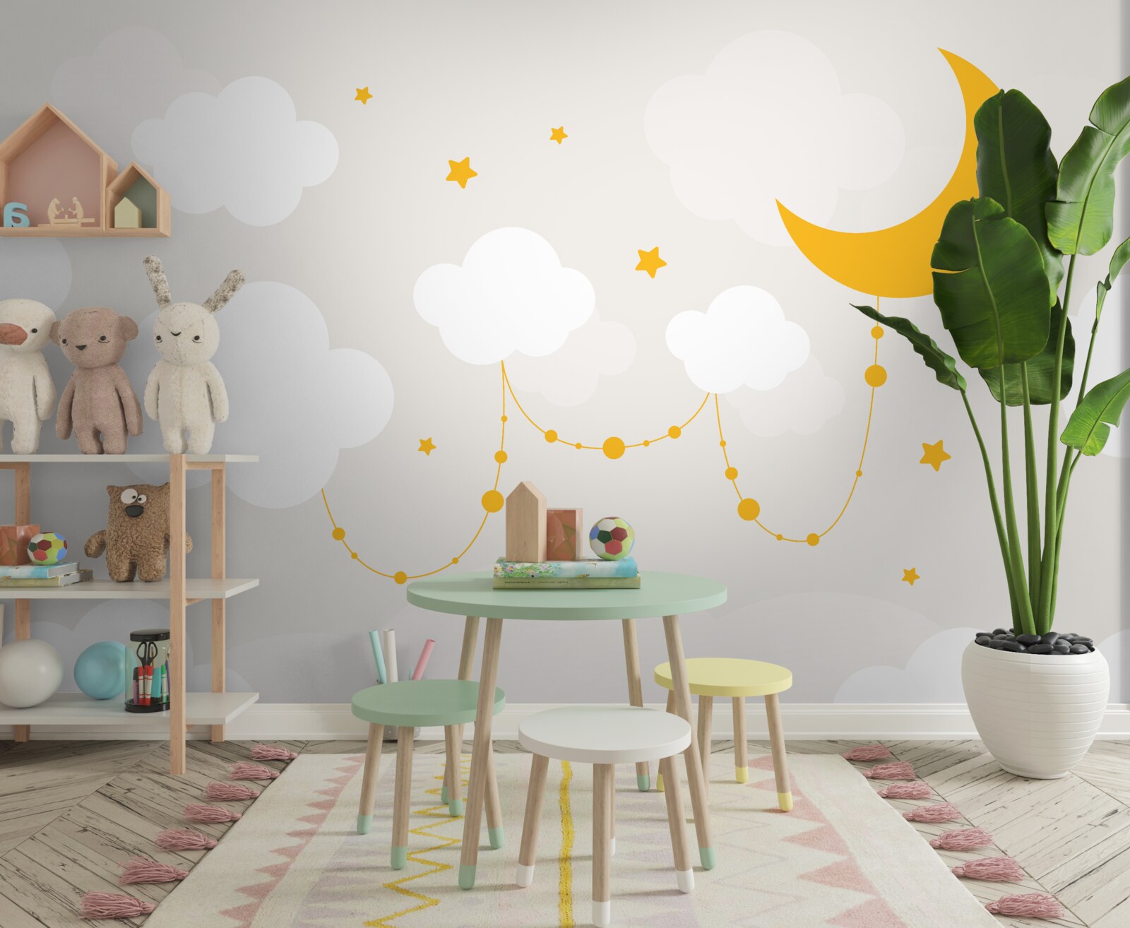 Papier peint la lune a une teinte dorée et de petites étoiles