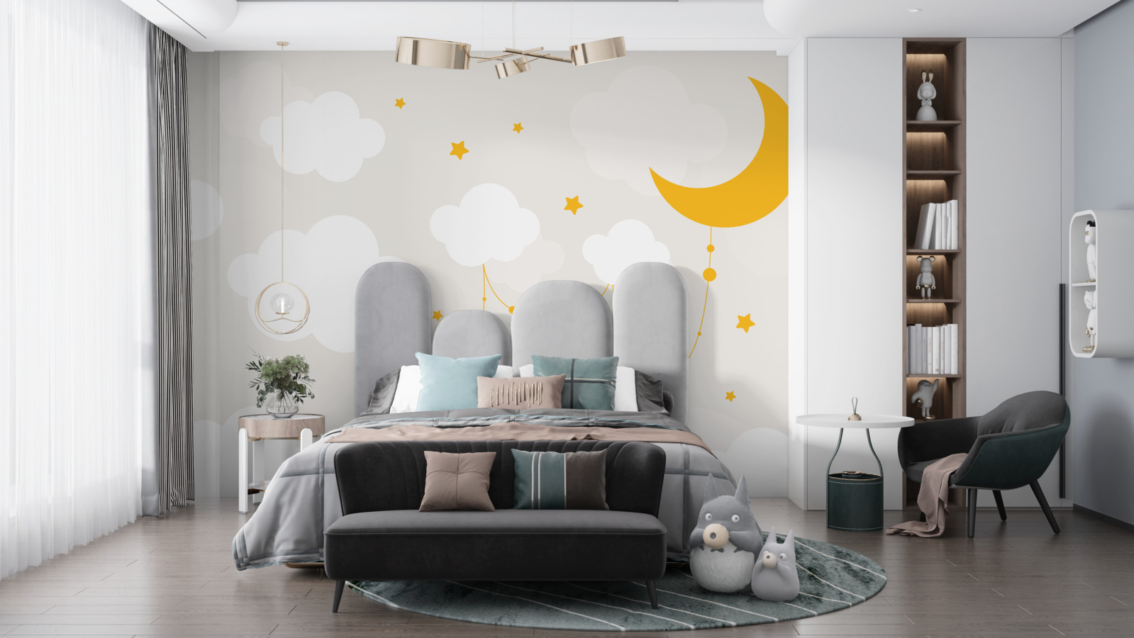 Papier peint la lune a une teinte dorée et de petites étoiles