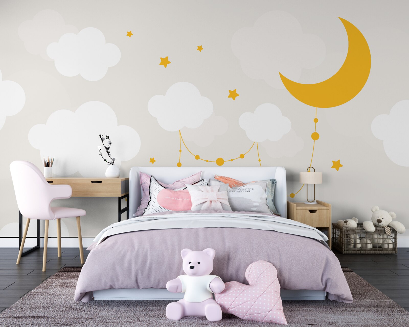 Papier peint la lune a une teinte dorée et de petites étoiles