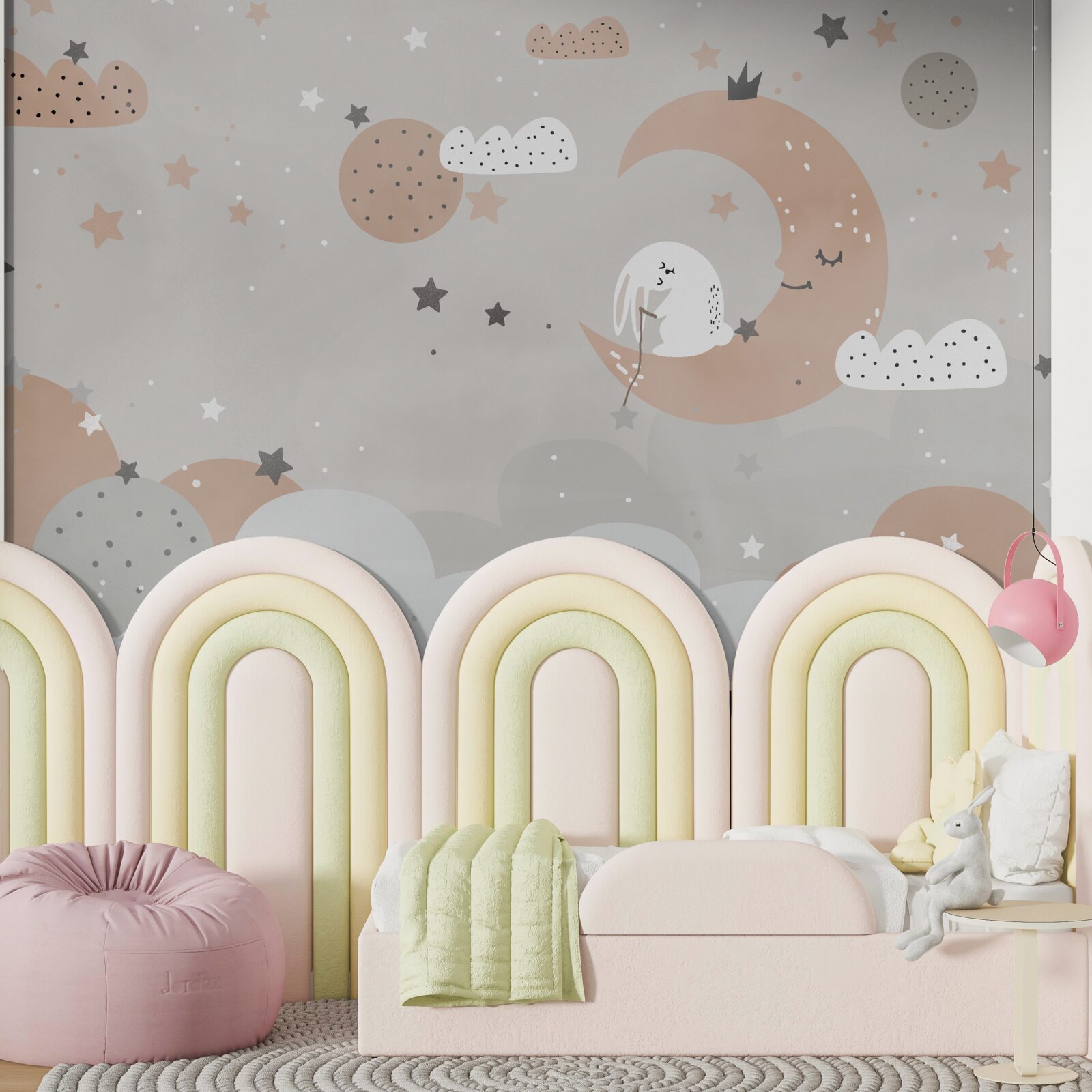 Papier peint le lapin blanc lunaire collectionne les étoiles