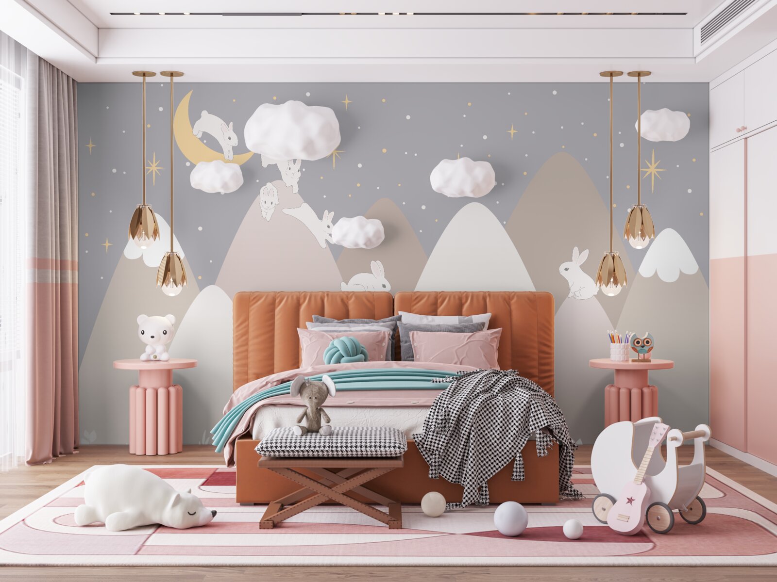 Papier peint les montagnes peintes sont le terrain de jeu de lapins blancs bondissants