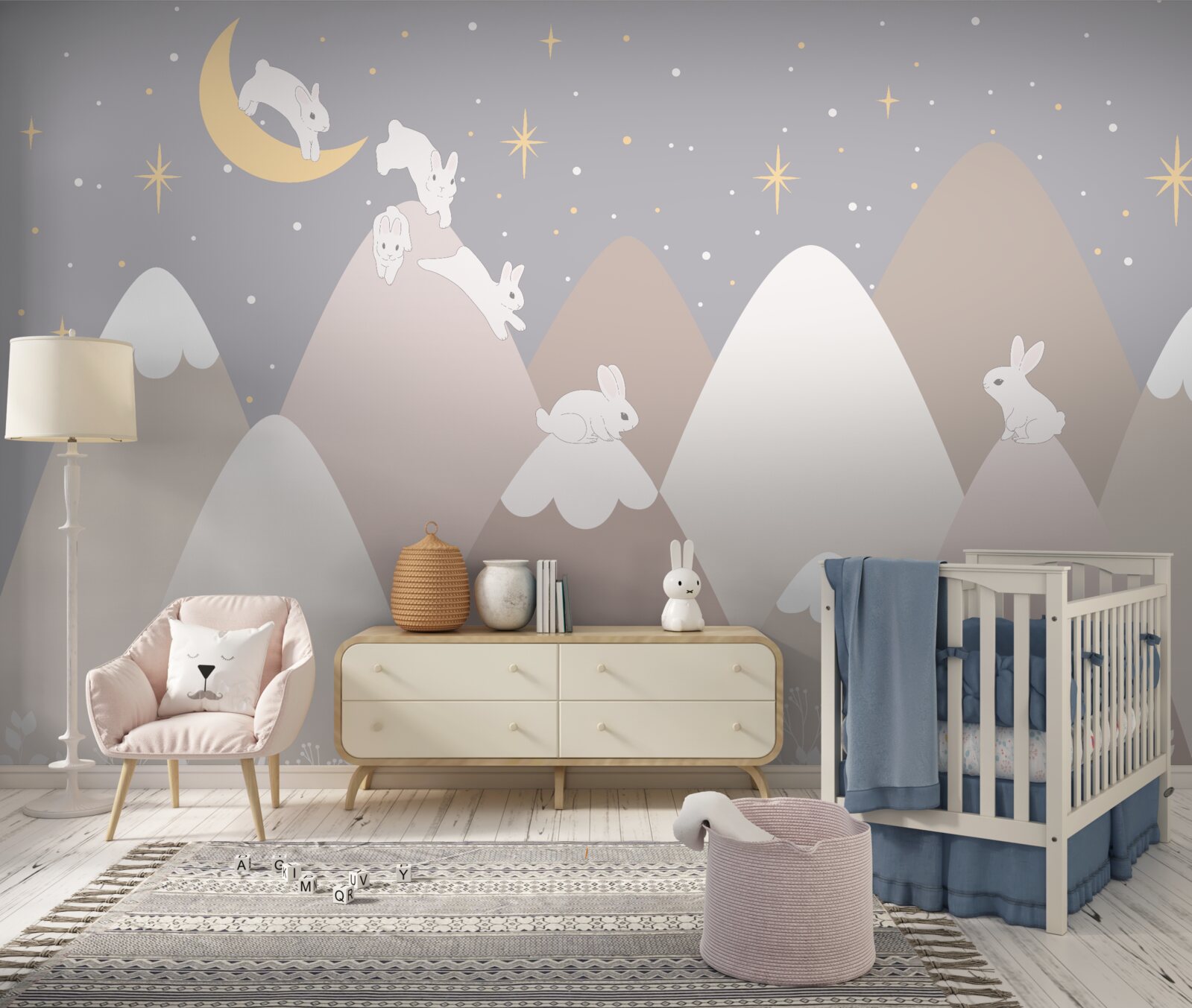 Papier peint les montagnes peintes sont le terrain de jeu de lapins blancs bondissants