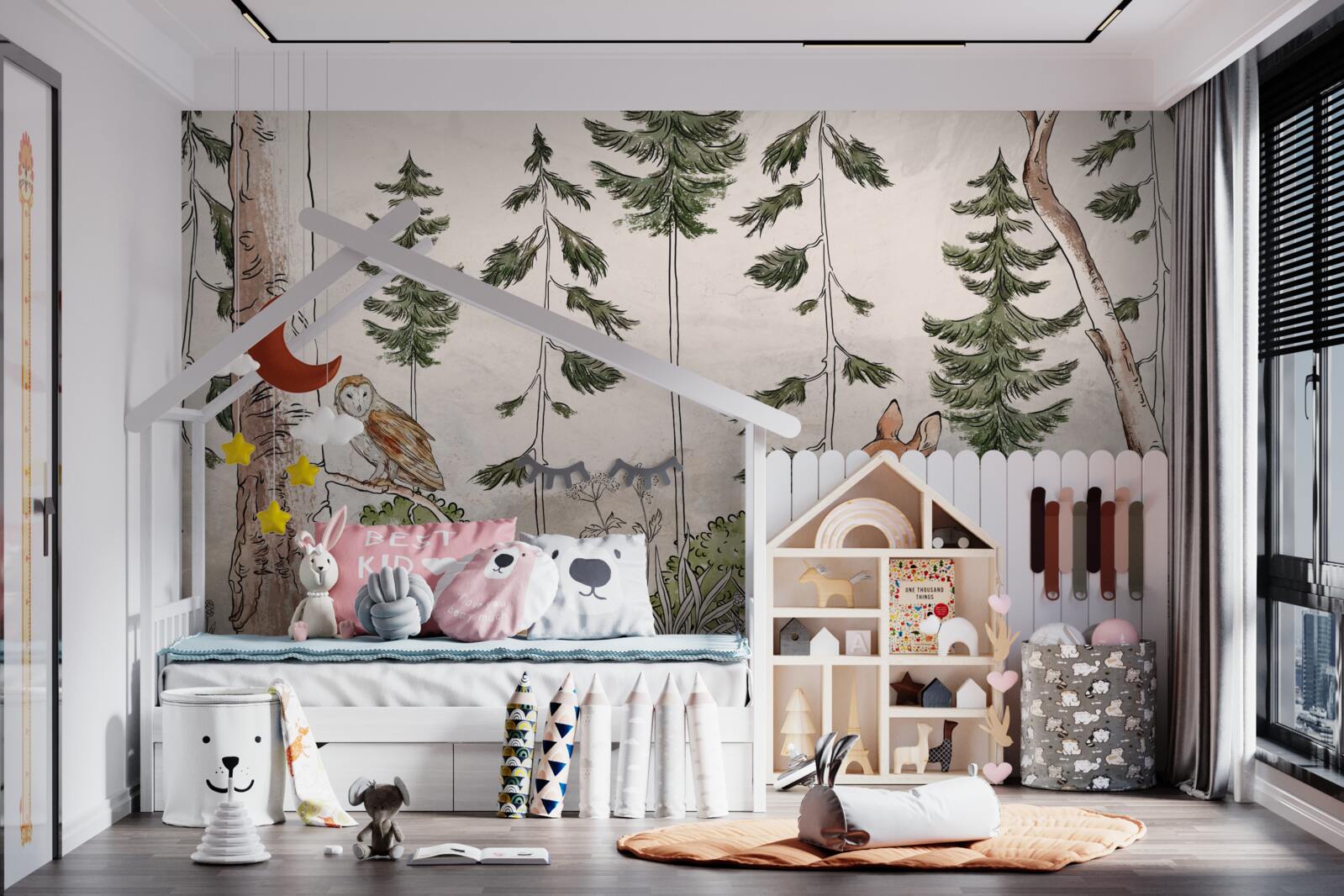 Papier peint animaux traversant la forêt