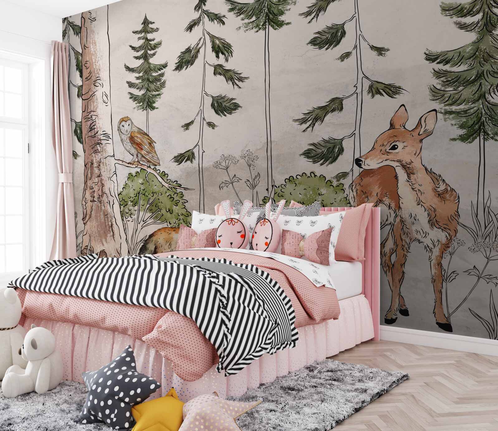 Papier peint animaux traversant la forêt