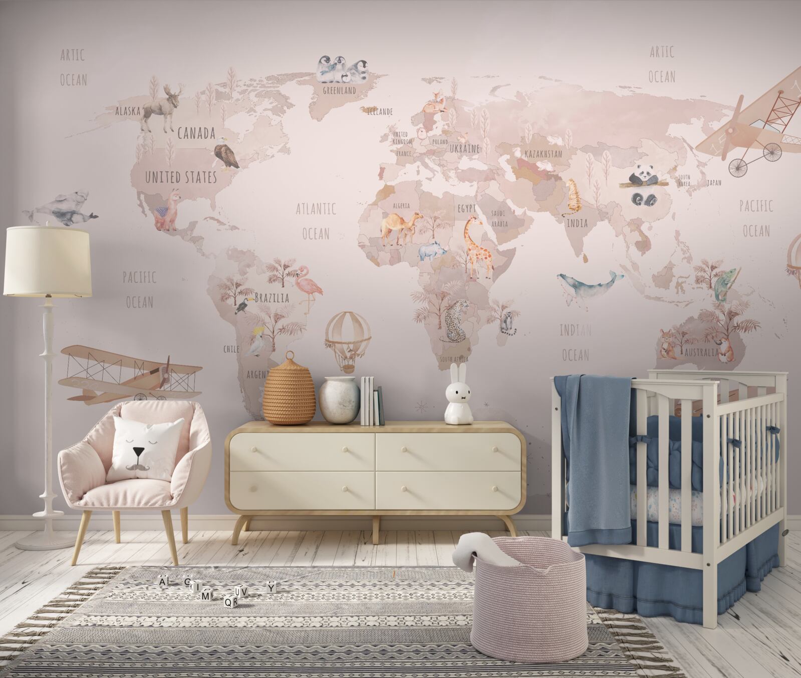 Papier peint une carte du monde sans couleurs saturées