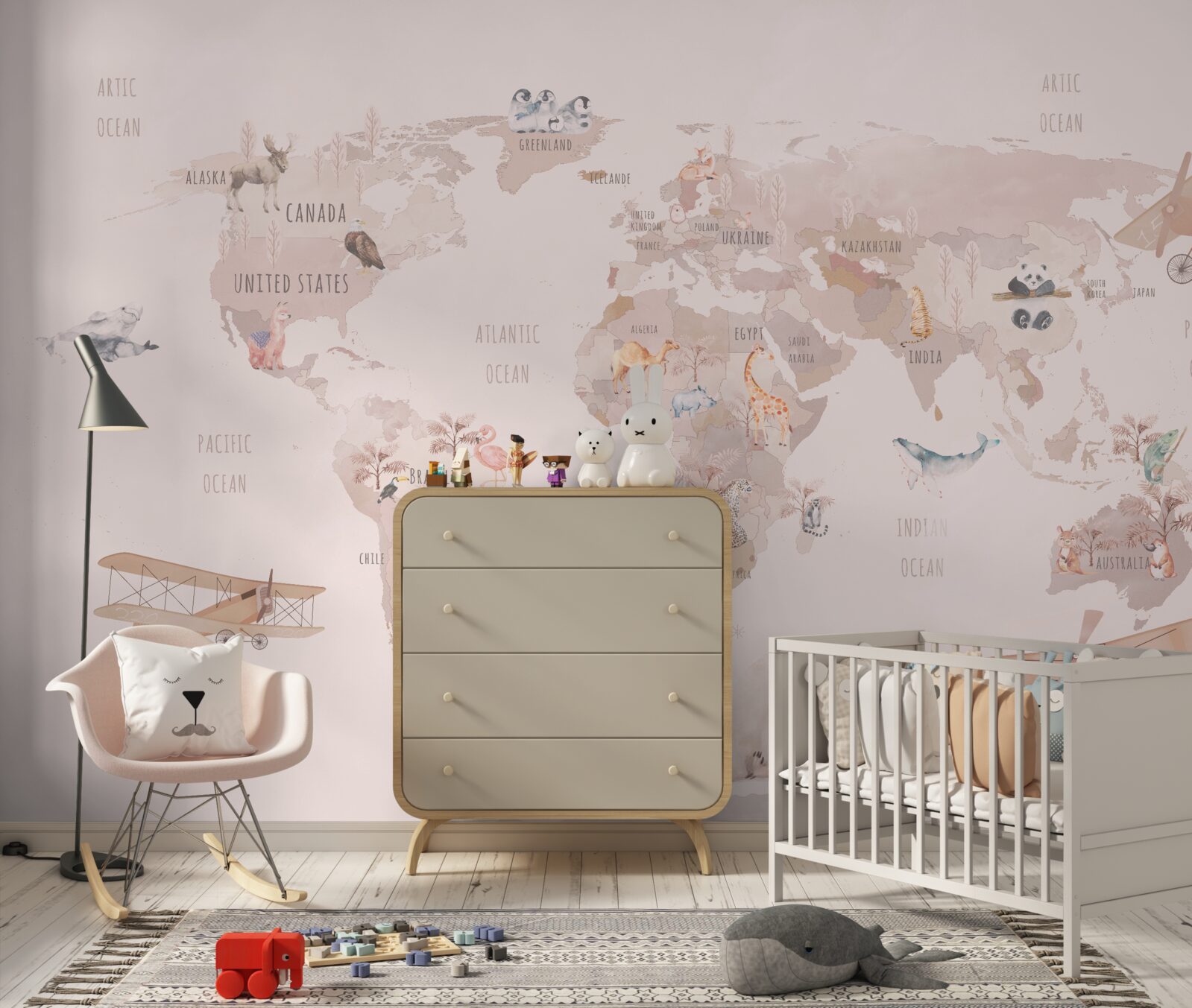 Papier peint une carte du monde sans couleurs saturées