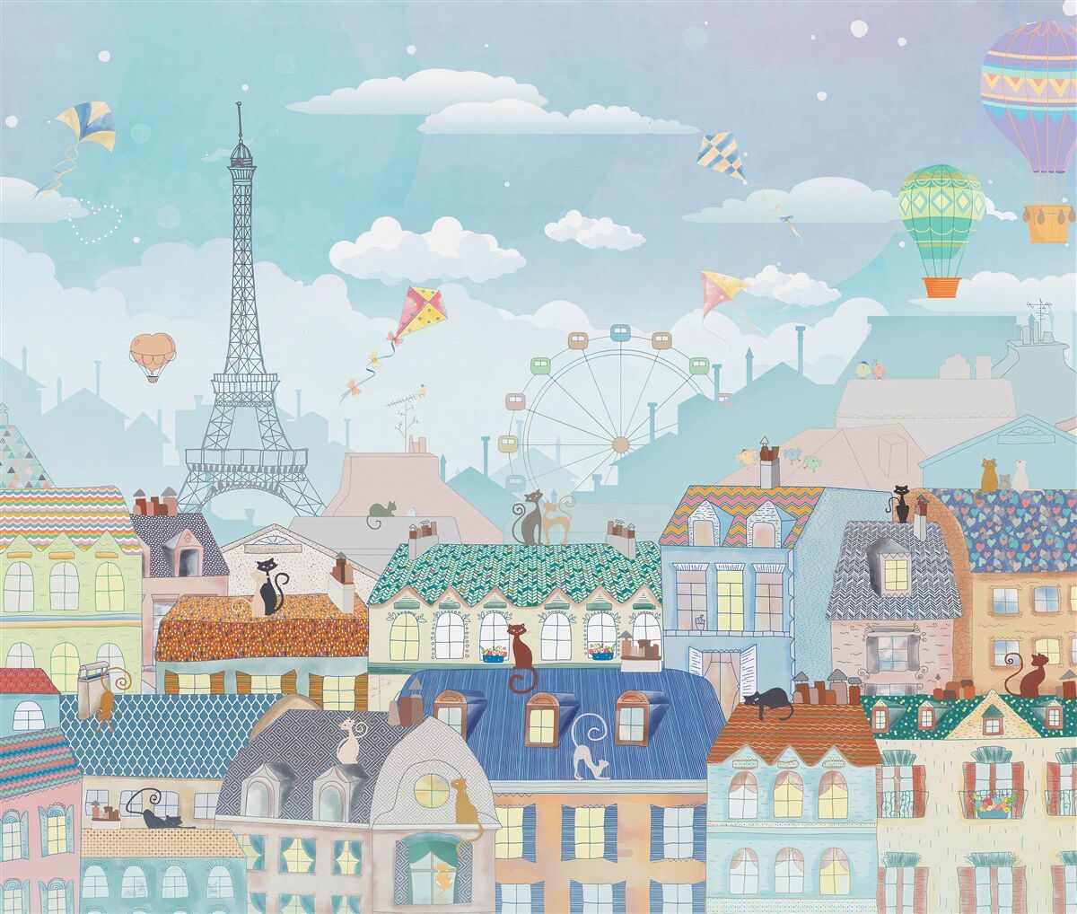Papier peint Les paysages parisiens attirent l'attention des chats sur les toits