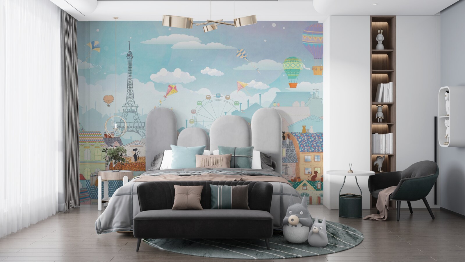 Papier peint Les paysages parisiens attirent l'attention des chats sur les toits