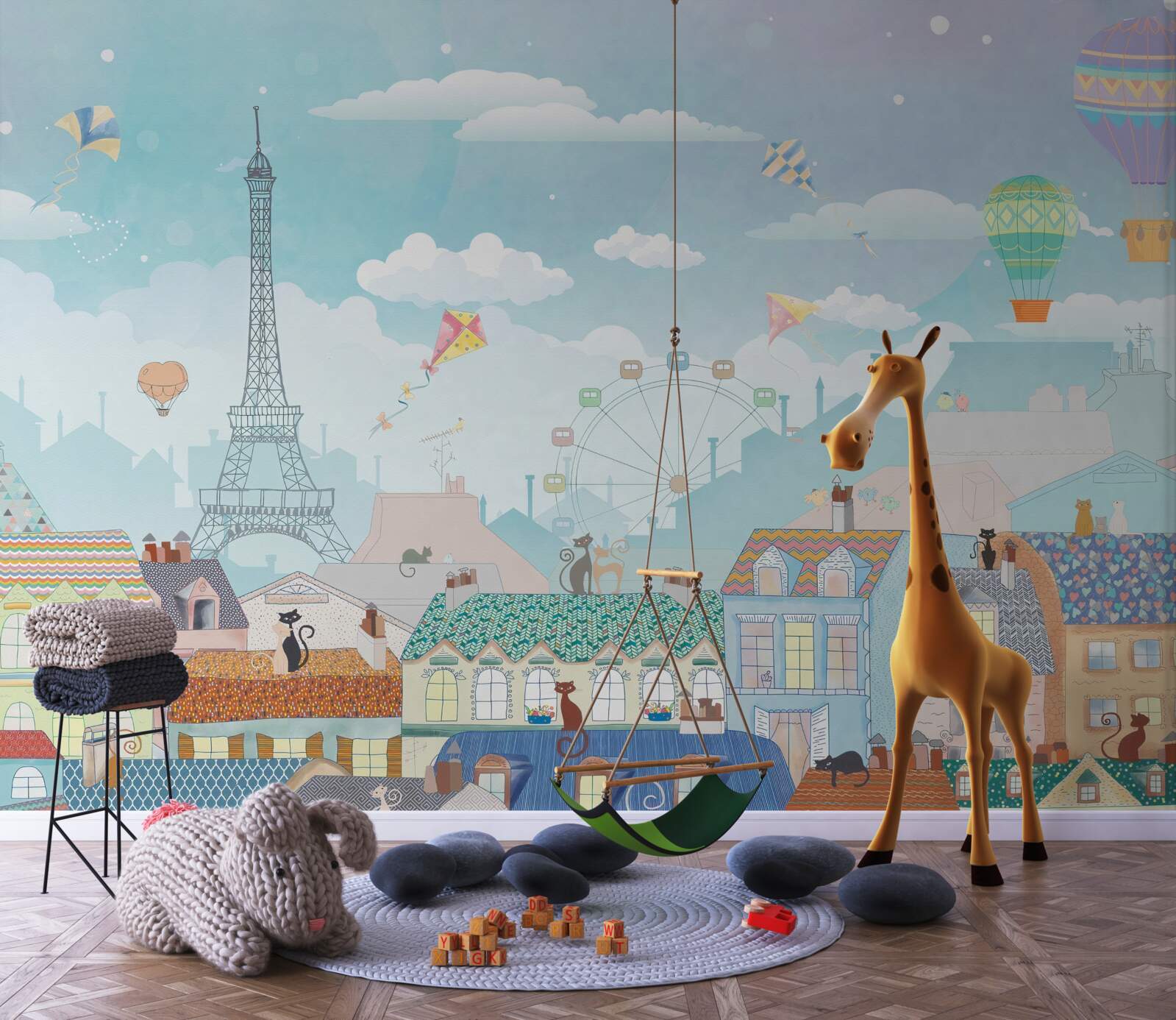 Papier peint Les paysages parisiens attirent l'attention des chats sur les toits