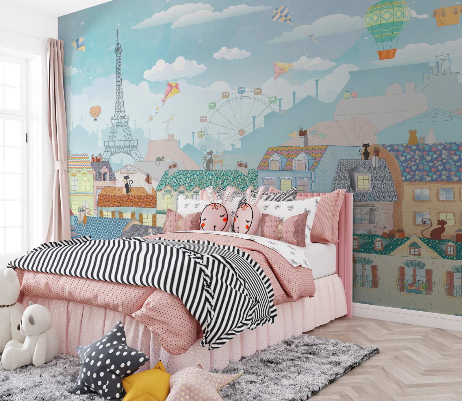 Papier peint Les paysages parisiens attirent l'attention des chats sur les toits