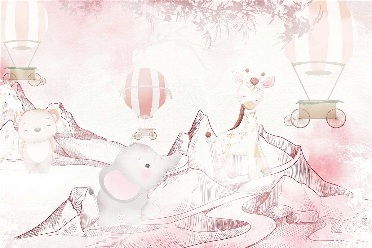 Papier peint animaux rose vif et balles volantes