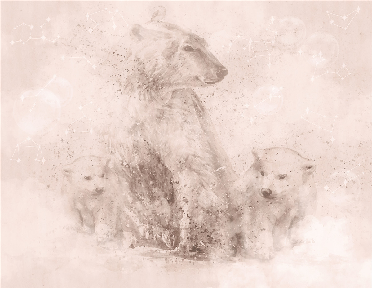 Papier peint mère ourse avec ses petits