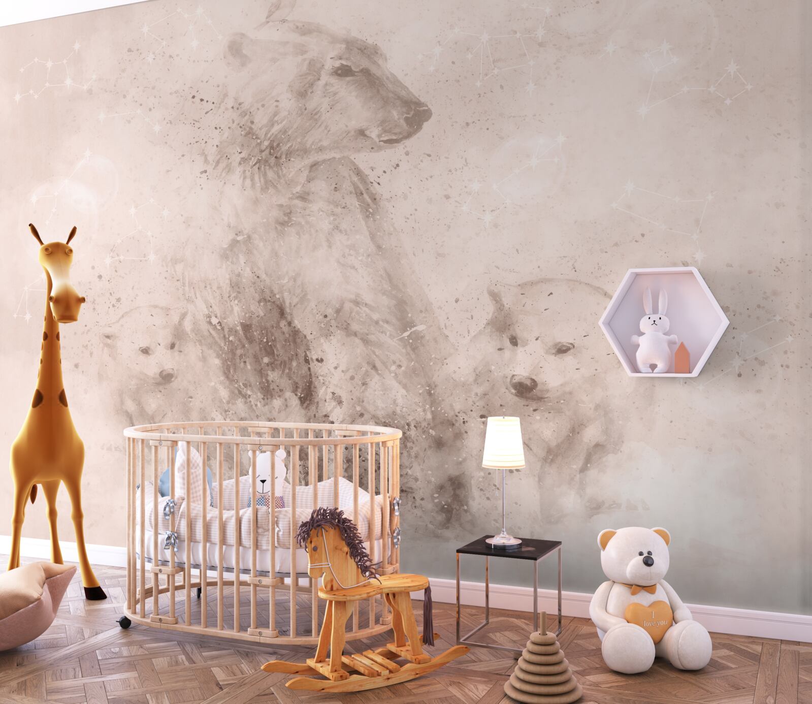 Papier peint mère ourse avec ses petits