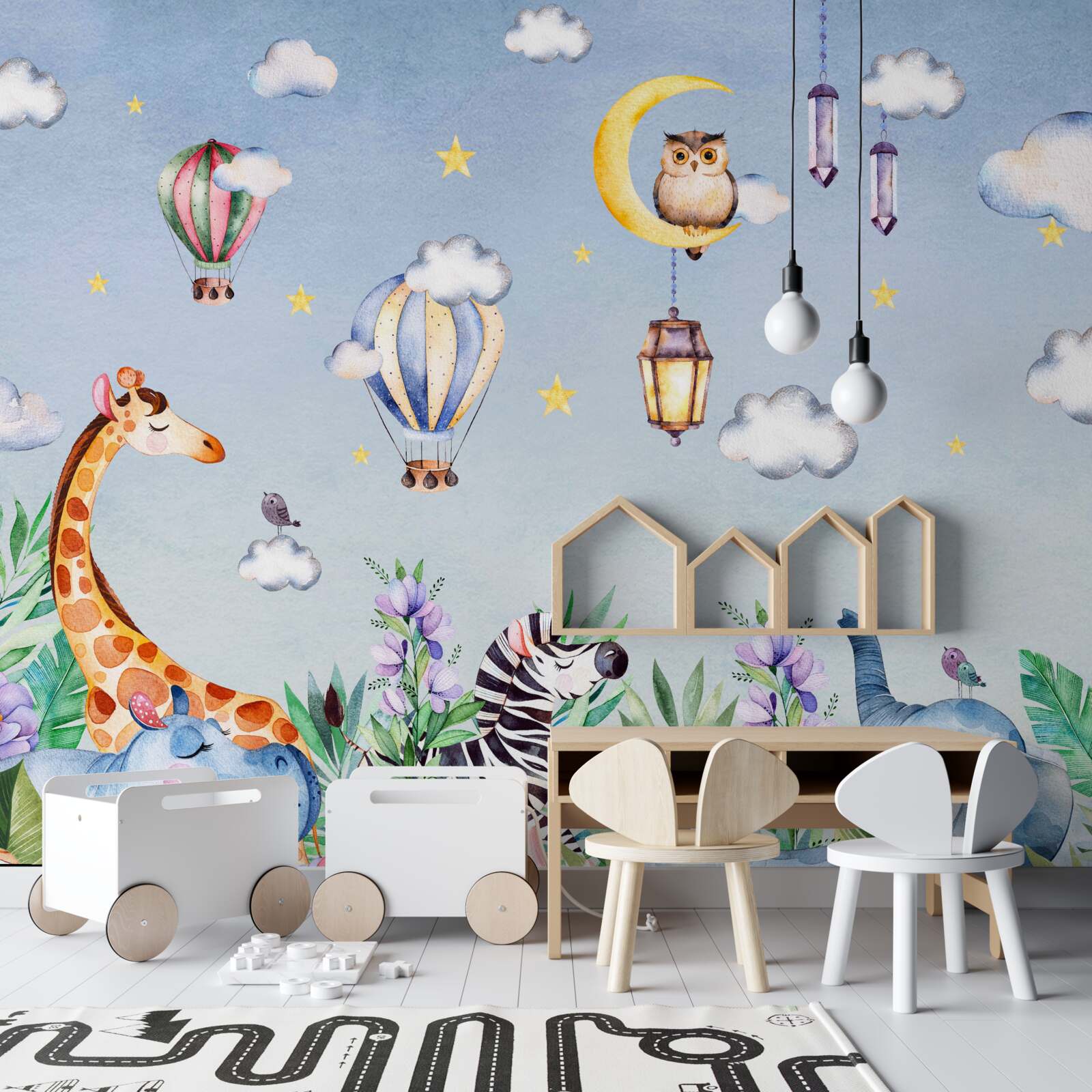 Papier peint animaux mignons et ballons amusants