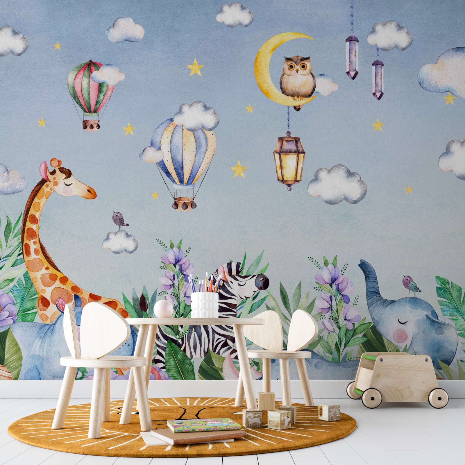 Papier peint animaux mignons et ballons amusants