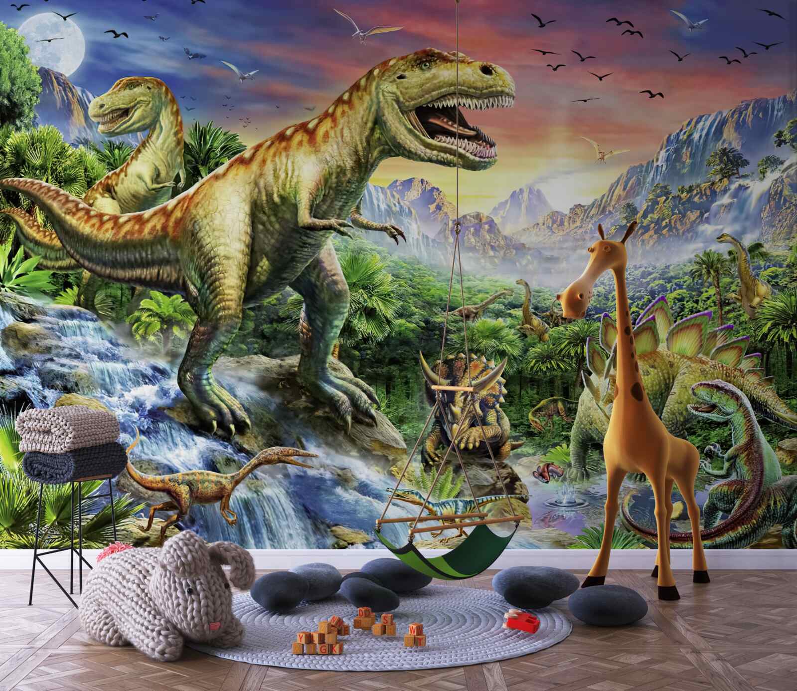 Papier peint des dinosaures au sommet des montagnes