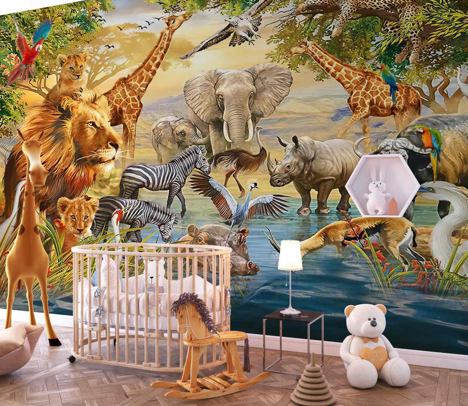 Papier peint animaux d'afrique près de l'étang