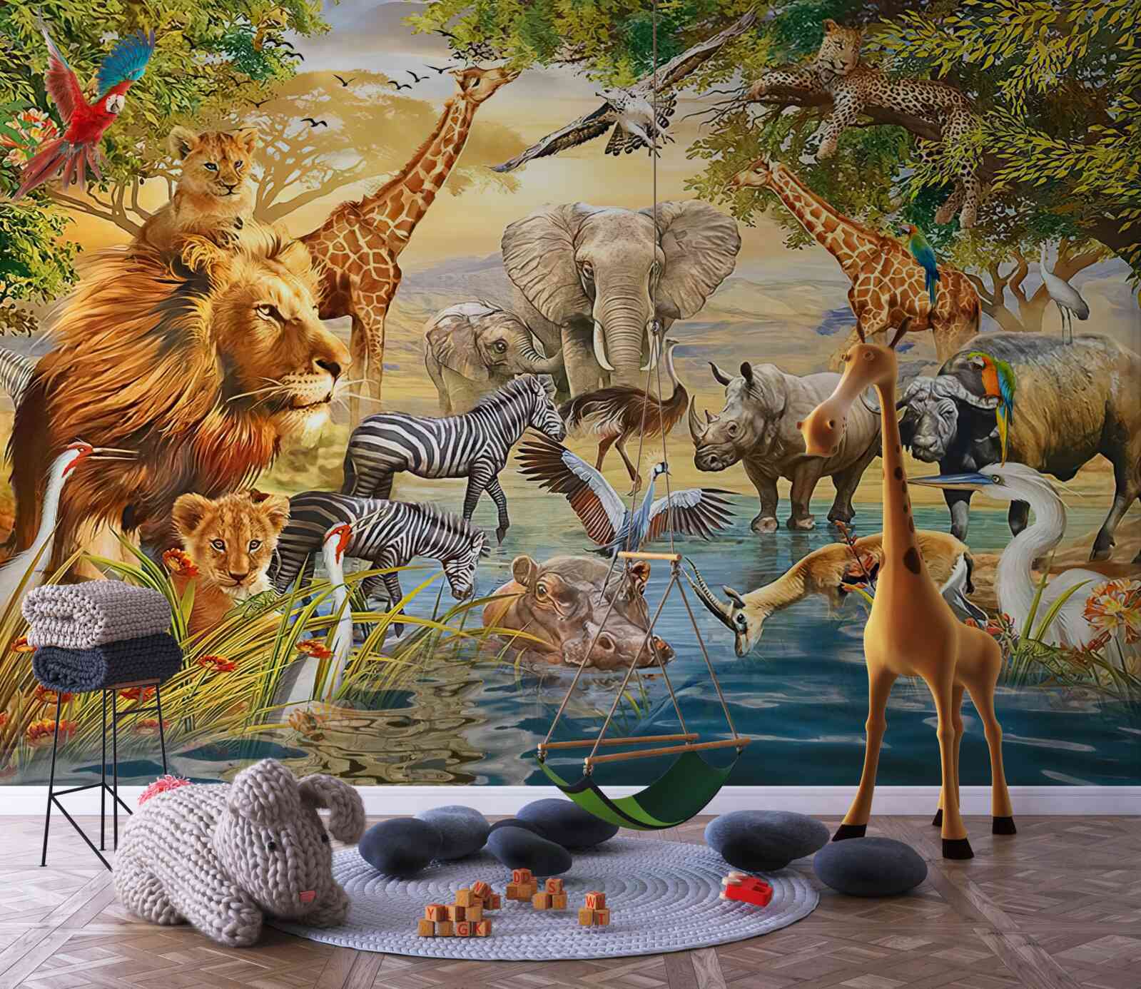 Papier peint animaux d'afrique près de l'étang