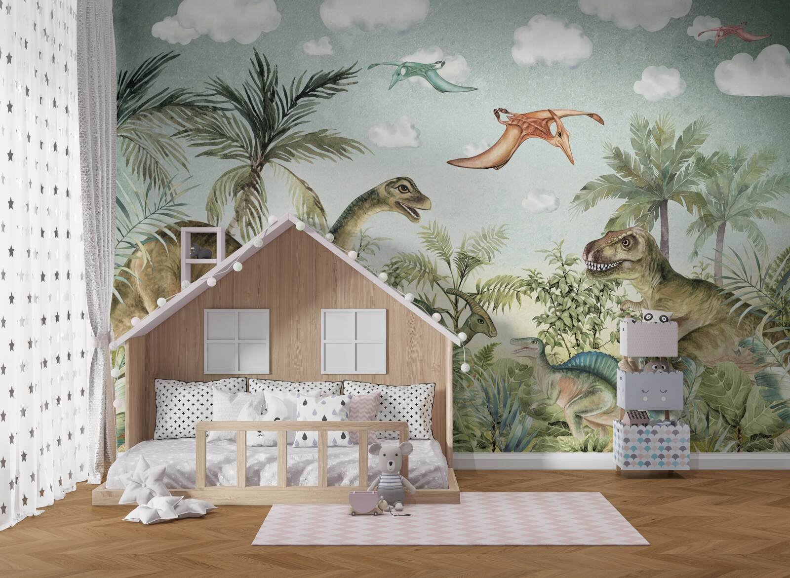 Papier peint le vert entoure les dinosaures