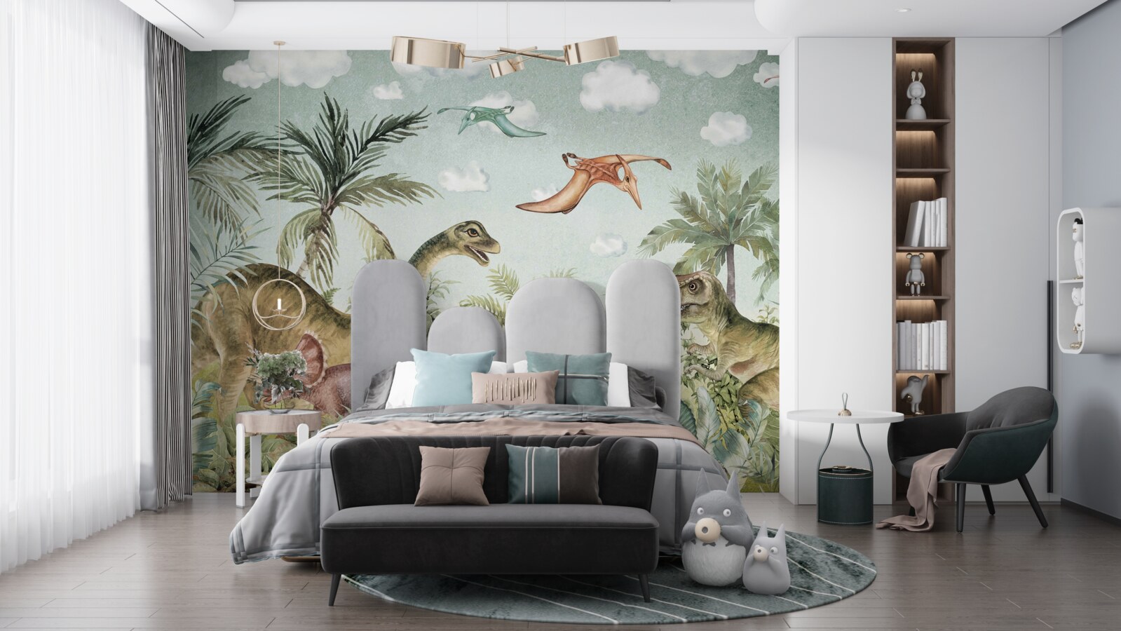 Papier peint le vert entoure les dinosaures