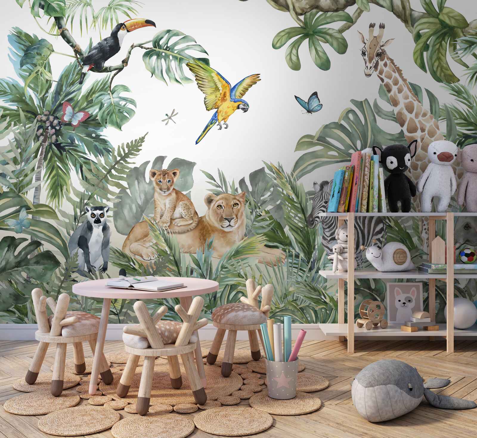 Papier peint divers animaux se déplacent sous les tropiques