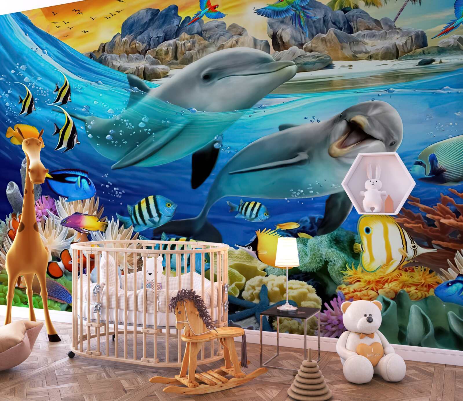 Papier peint les dauphins nagent à la surface de l'eau