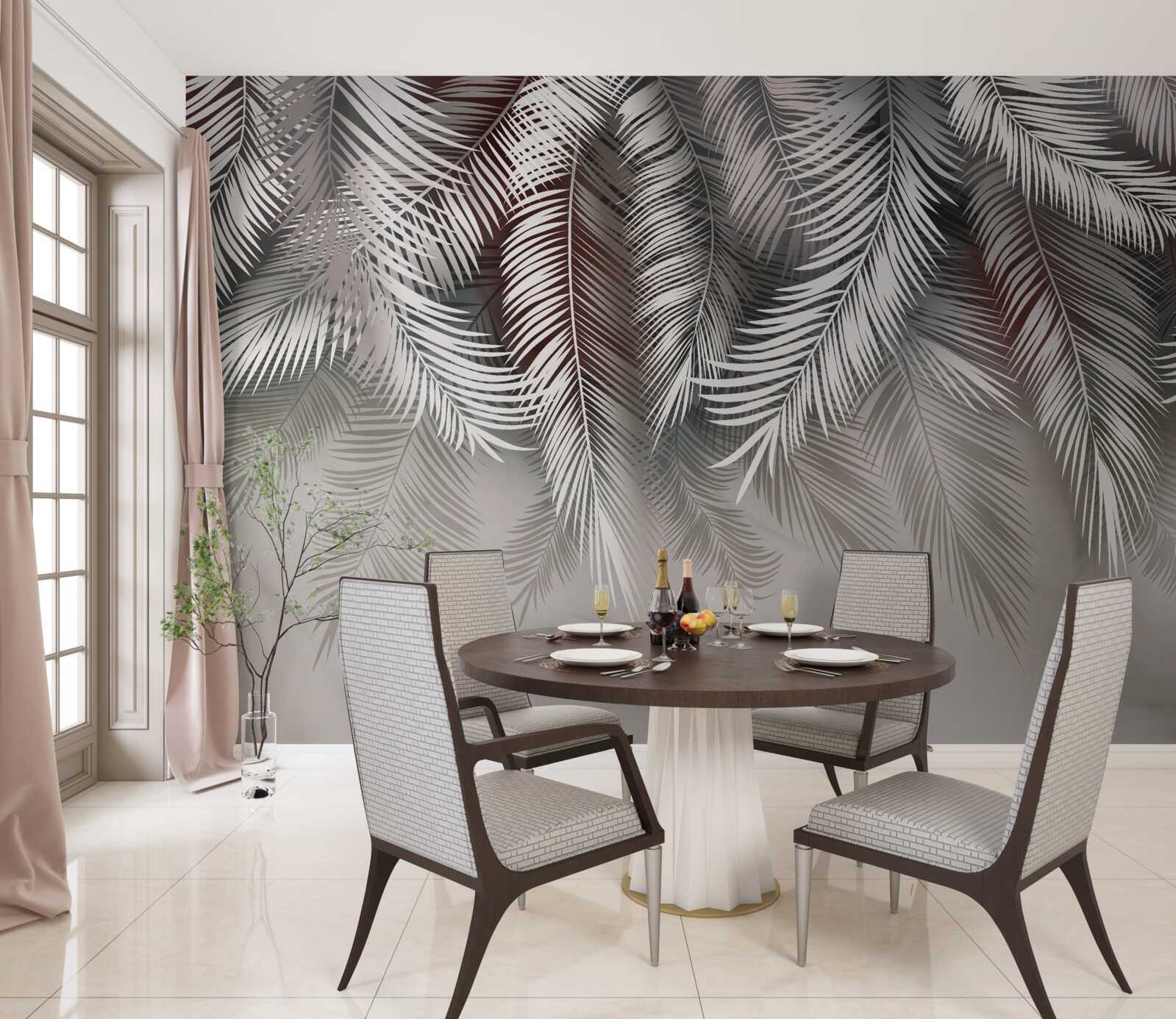 Papier peint feuilles de palmier retournées