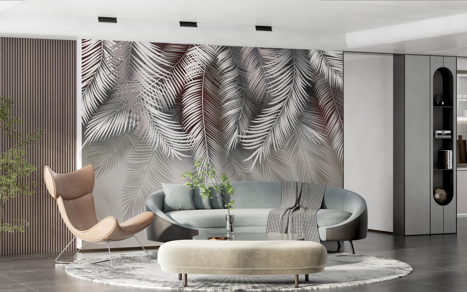 Papier peint feuilles de palmier retournées