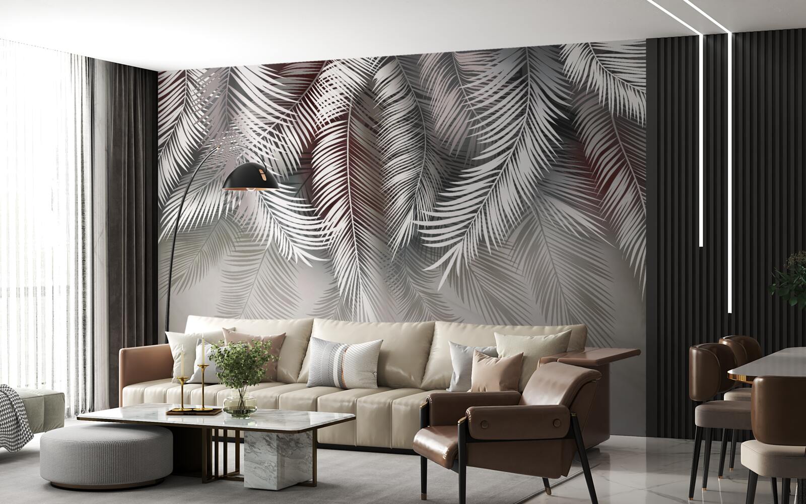 Papier peint feuilles de palmier retournées