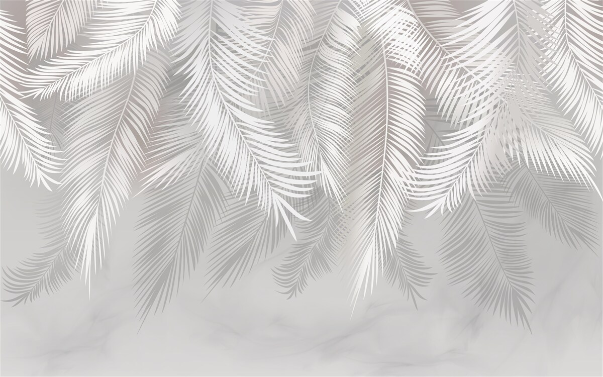 Papier peint les feuilles, blanches et brillantes, ressemblent à des plumes
