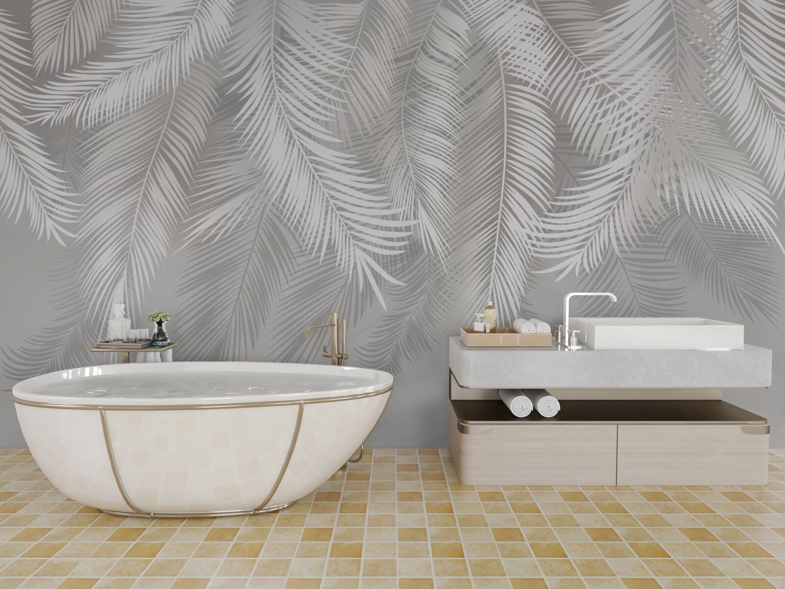Papier peint les feuilles, blanches et brillantes, ressemblent à des plumes